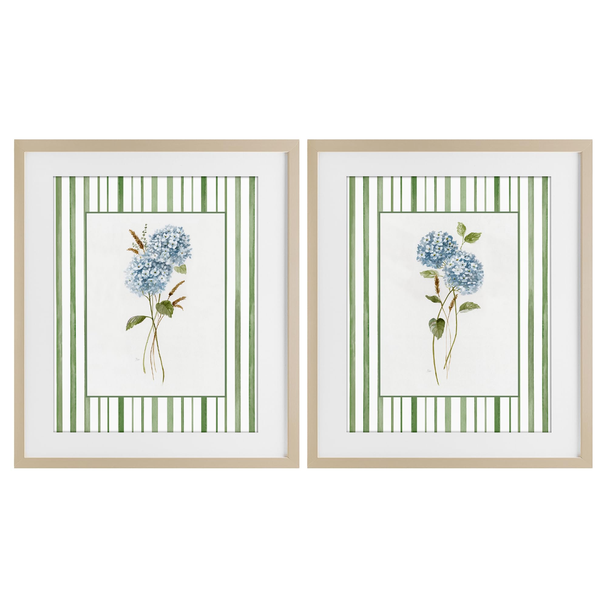 Stupell Industries 'Wheat & Hydrangea Sprigs', 2pc Framed Print Under Glass Set, Brown, 17 x 21 Inches, Easy to Hang and Sturdy, Made in USA, by Nan