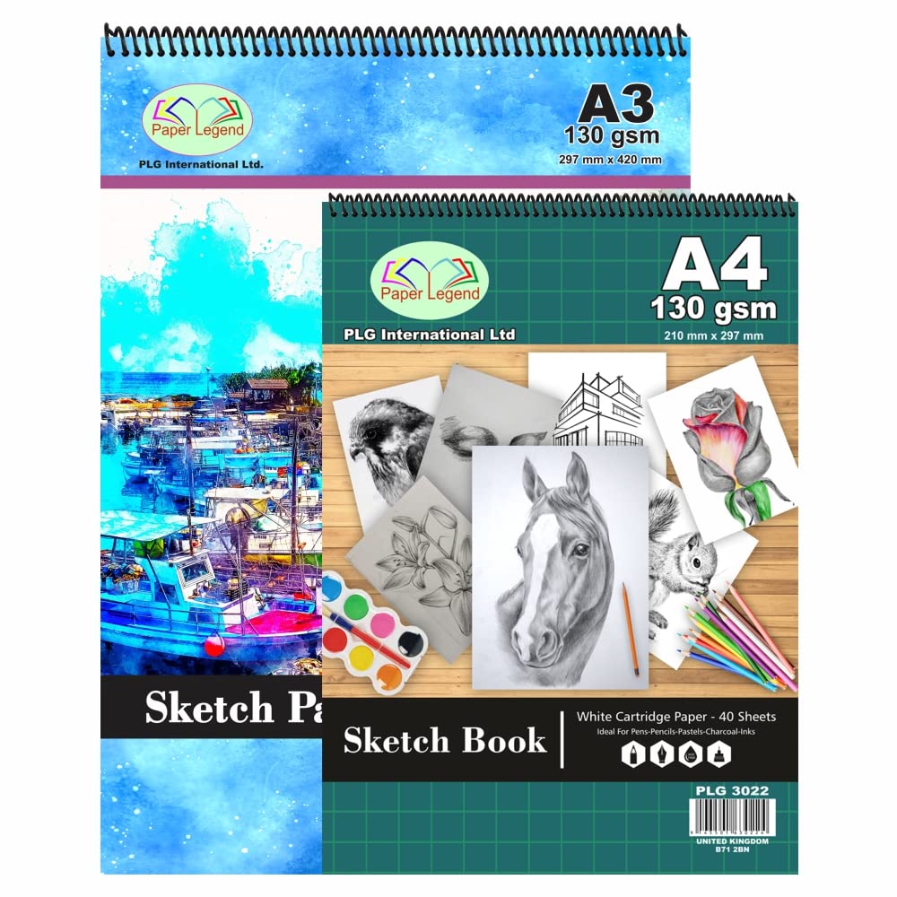M1SS Sketch Pads Spiral Book 130 GSM Cartridge Paper Drawing Pads Art Book for Artist Creativity School Home Activity Acid-Free (A3 and A4)
