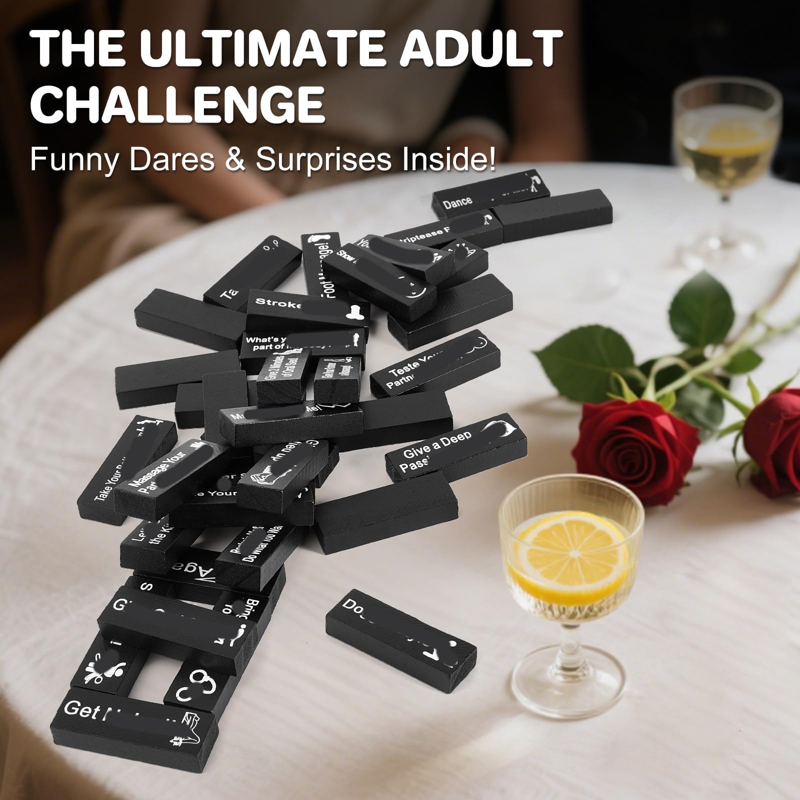 48 blocs de jeux de boissons pour adultes, jeu de couple Lust Tower pour adultes super coquins tour en bois empilable pour couples, idées de rendez-vous amoureux de la Saint-Valentin