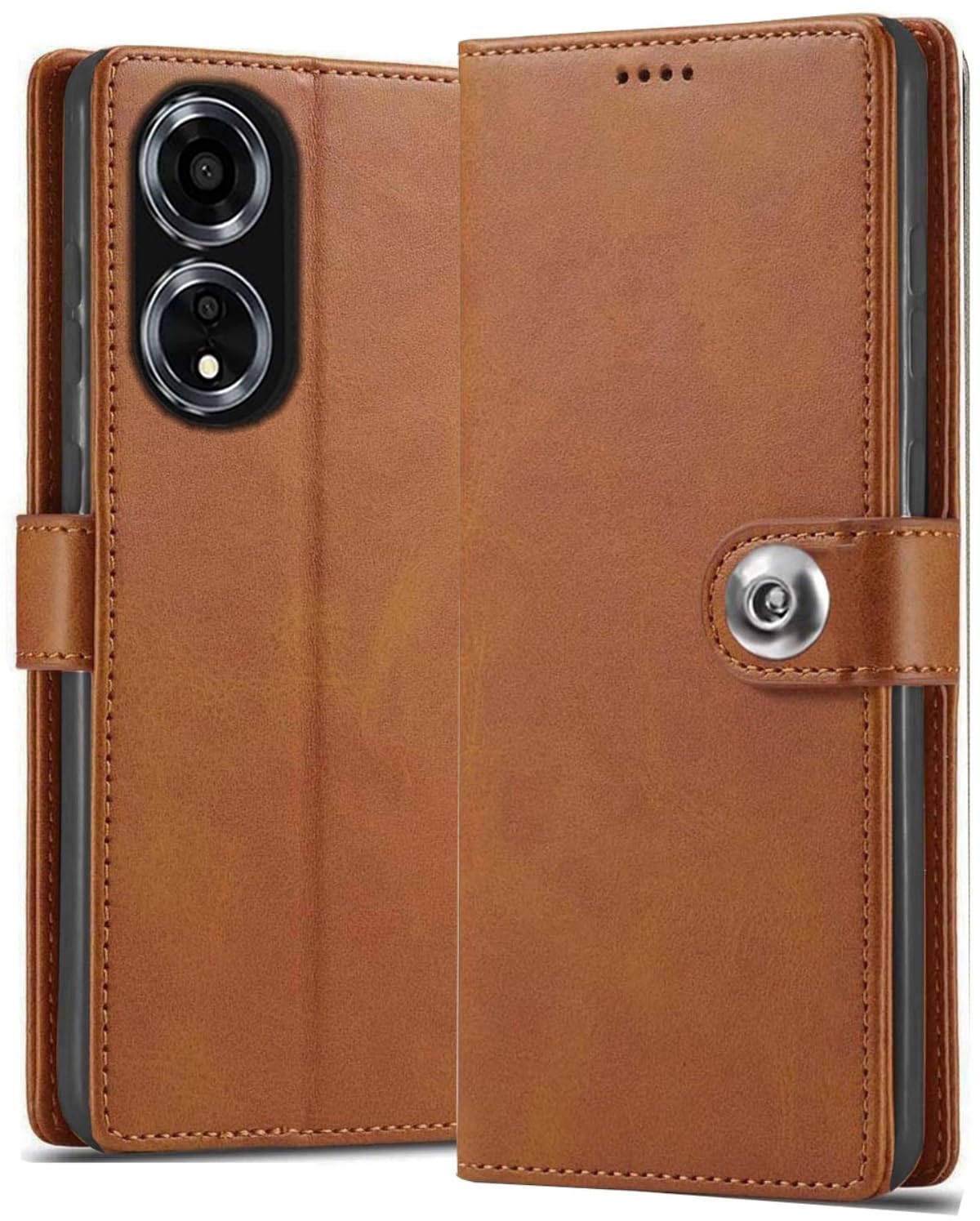 SHINESTAR Ultimate Leather Finish Flip Back Cover for Oppo A59 5G | Inside TPU & Inbuilt Stand | Wallet Style Back Cover Case for Oppo A59 5G | Stylish Button Magnetic Closure - Brown (B0CR9487YZ) Amazon Price History, Amazon Price Tracker