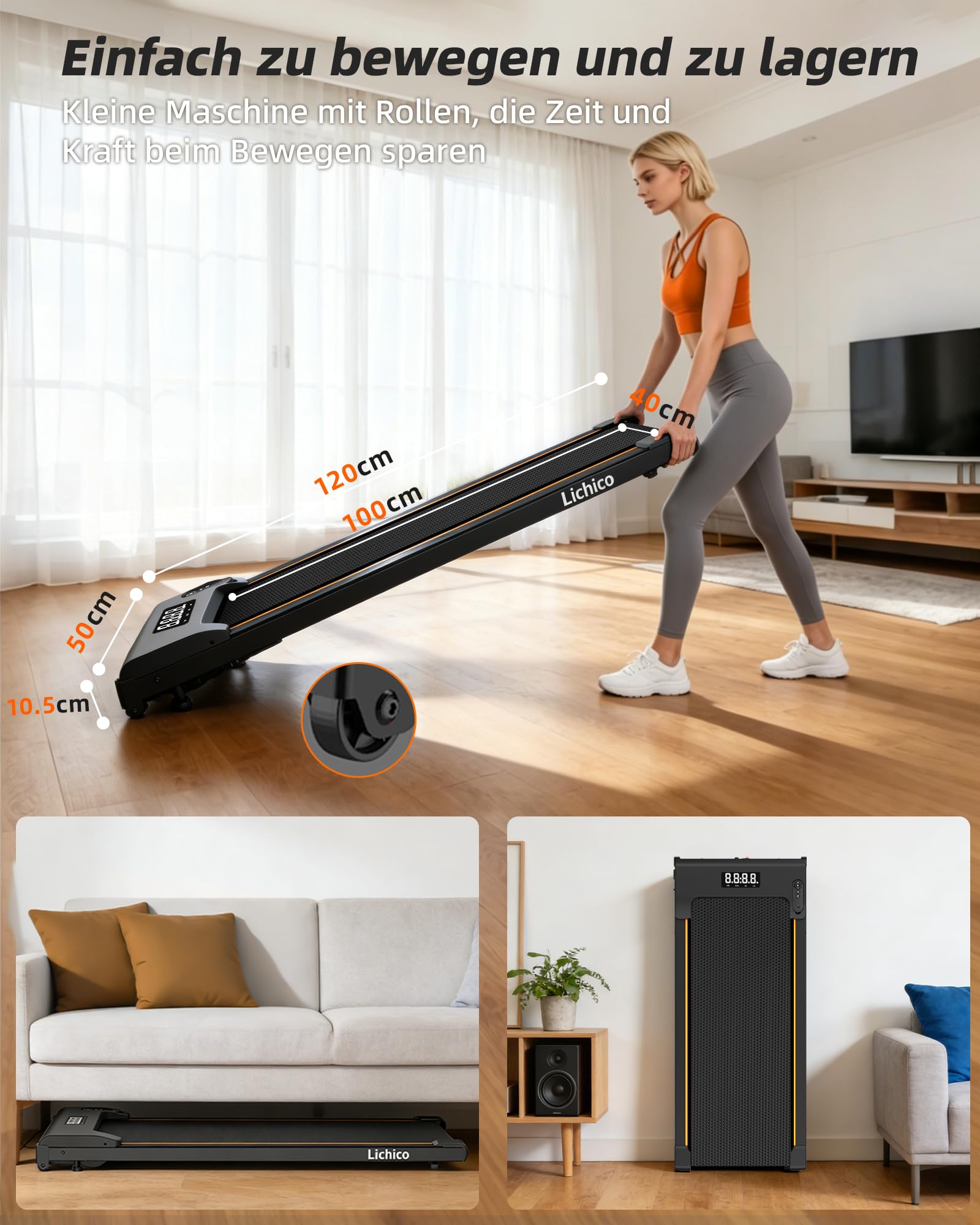 Lichico 3-in-1 Walking Pad mit 9% Steigung-Laufband für Zuhause Klein/Laufband Klappbar, platzsparendes Heimtraining mit max. 150 kg Belastbarkeit, wählbar in 3 Ausführungen