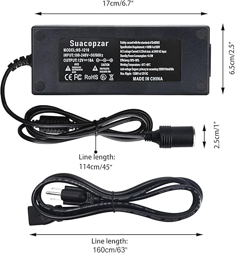 Miniatura 5 de Convertidor de CA a CC de 10 pies de 110 V a 12 V 10 A 120 W Fuente de alimentación de coche Adaptador de encendedor de cigarrillos a enchufe de