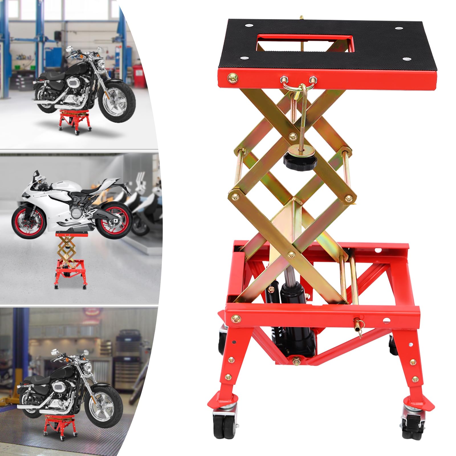 Plataforma Elevadora para Motocicleta 160 kg Elevador de Motos Hidráulicos de Tijera Soporte de Montaje para Moto Soporte de Elevación de 30,5 – 80 cm de Altura