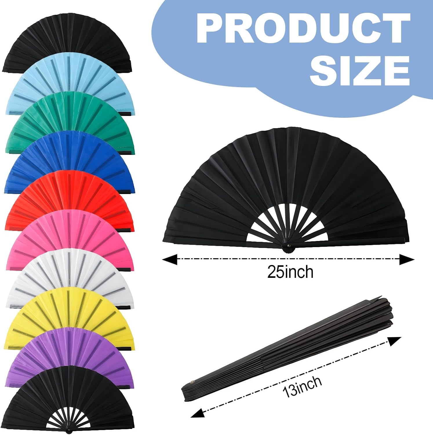 20 Pcs Folding Hand Fan Bulk 13" Polyester Taffeta Large Folding Fans, ABS Ribs, Mix Color Popping Clacking Fan for Chinese Kung Fu Tai Chi, Line Dancing, Boots on the Ground Dance, Performance