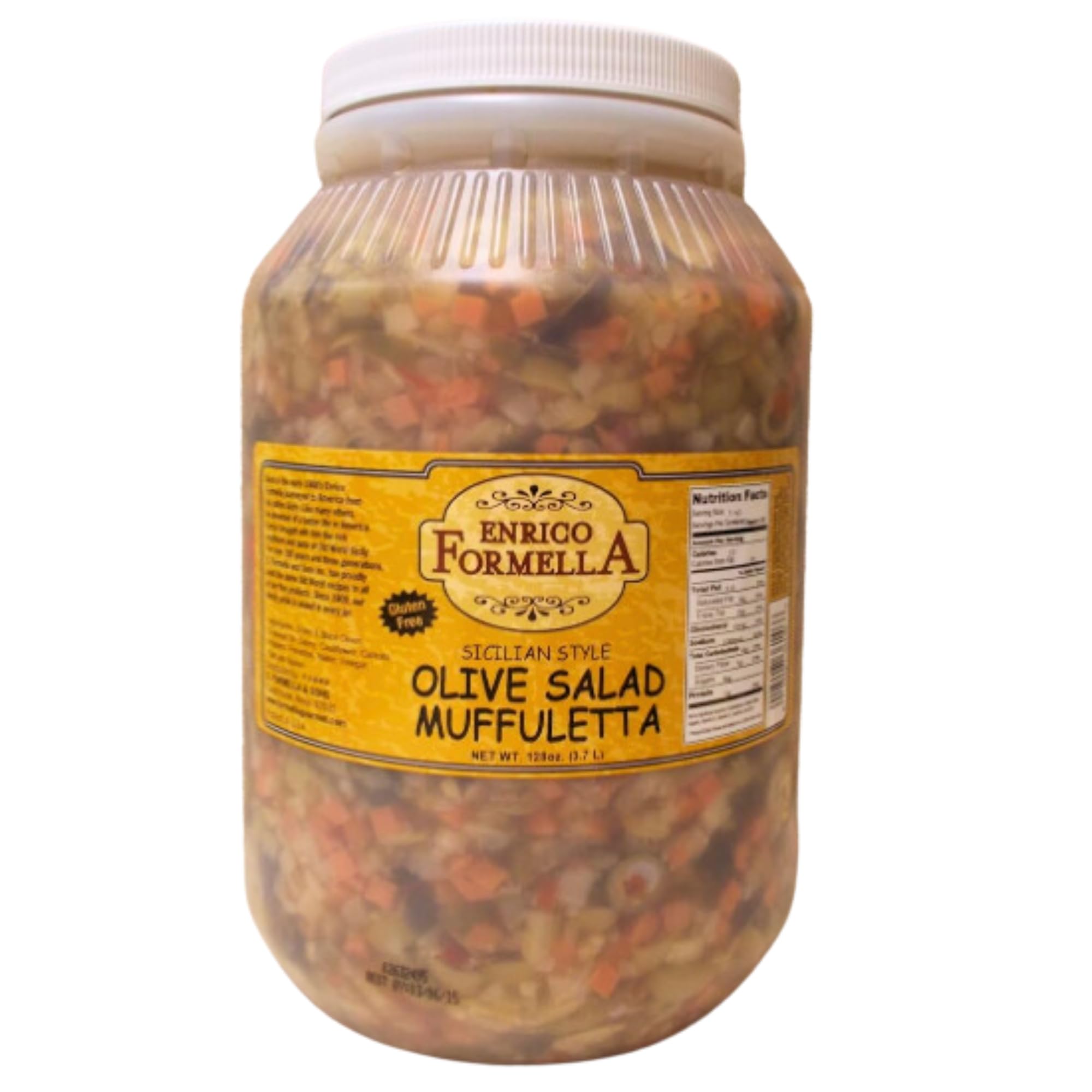 Enrico Formella Hot Muffuletta Salad - Gluten Free Italian Olive Mix - New Orleans Style Sicilian Sandwich Spread, 128oz.