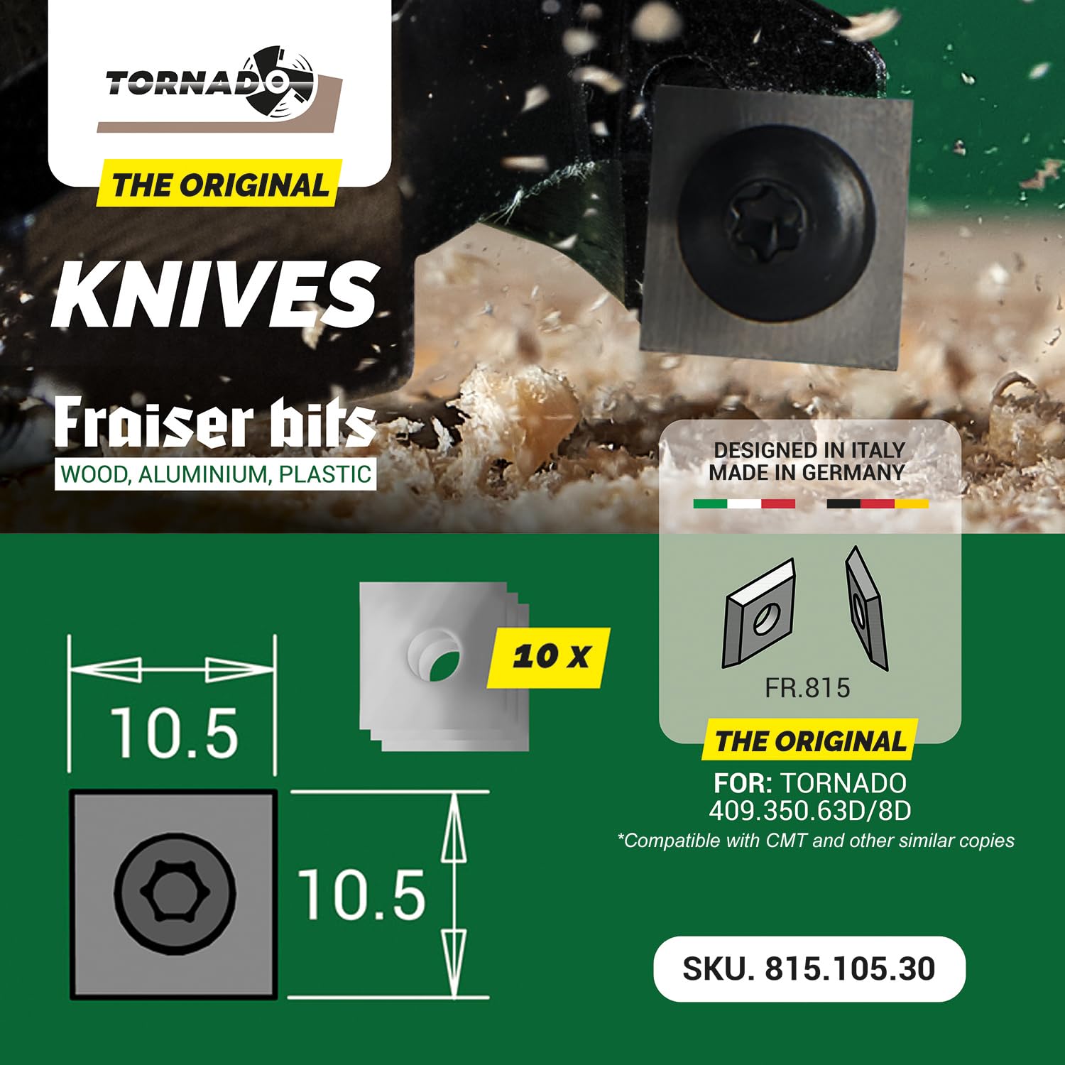 Fraiser Hartmetall-Wendeplatten (HM/Widia) für Planfräser Tornado - 10 Stück (10,5x10,5 mm)