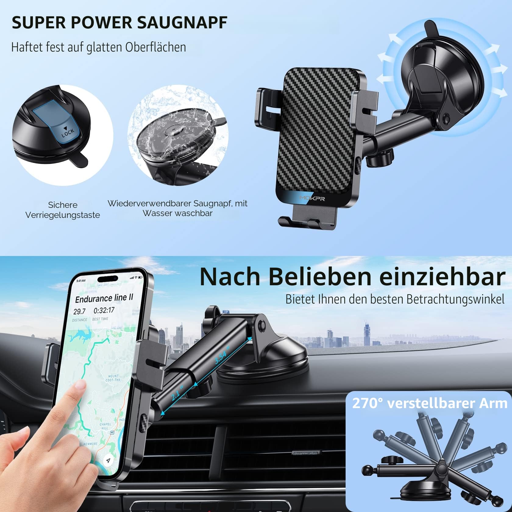 MOKPR Handyhalterung Auto mit Ladefunktion, 15W Fast Wireless Charger Auto Halterung Induktives Laden Induktion Kfz Ladegerät für iPhone 17/16/15/14/13/12, Samsung Huawei Xiaomi(Schwarz)