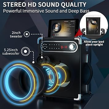 Karaoke Machine with 4 Wireless Microphones, Portable Bluetooth 5.1 Speaker for Adults Kids with LED Lights, Bass/Treble Adjustment, PA System with Remote Control, Supports FM/AUX/USB/TF for Party