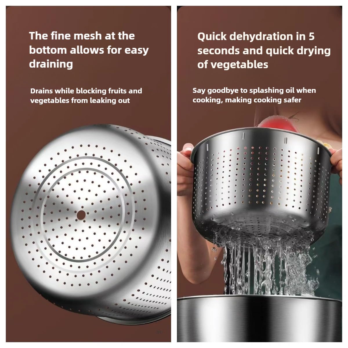 Centrifuga per insalata in acciaio inox da 6 l, per asciugare verdure e bacche, design antiruggine a doppio strato con beccuccio a scarico rapido