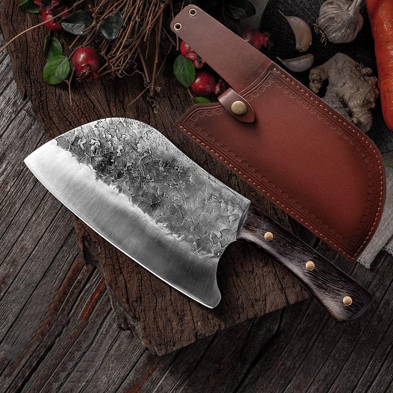 Meat cleaver, Handmade Forged Choping Knife Stainless Steel Chinese Kitchen Knife Meat Cleaver Vegetable Chopper Knife Kitchen Cutter Tool Cleaver Knife (Color : Knife with cover)
