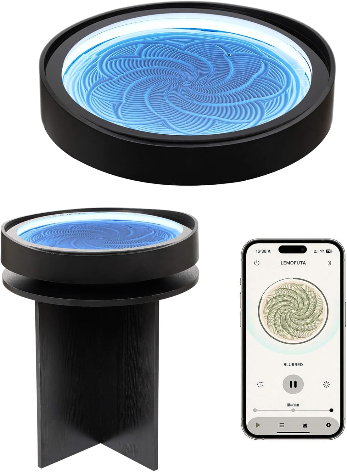 Lemofuta 20″ Automatic Zen Drift Sandscape Art Table with Black Display Stand
