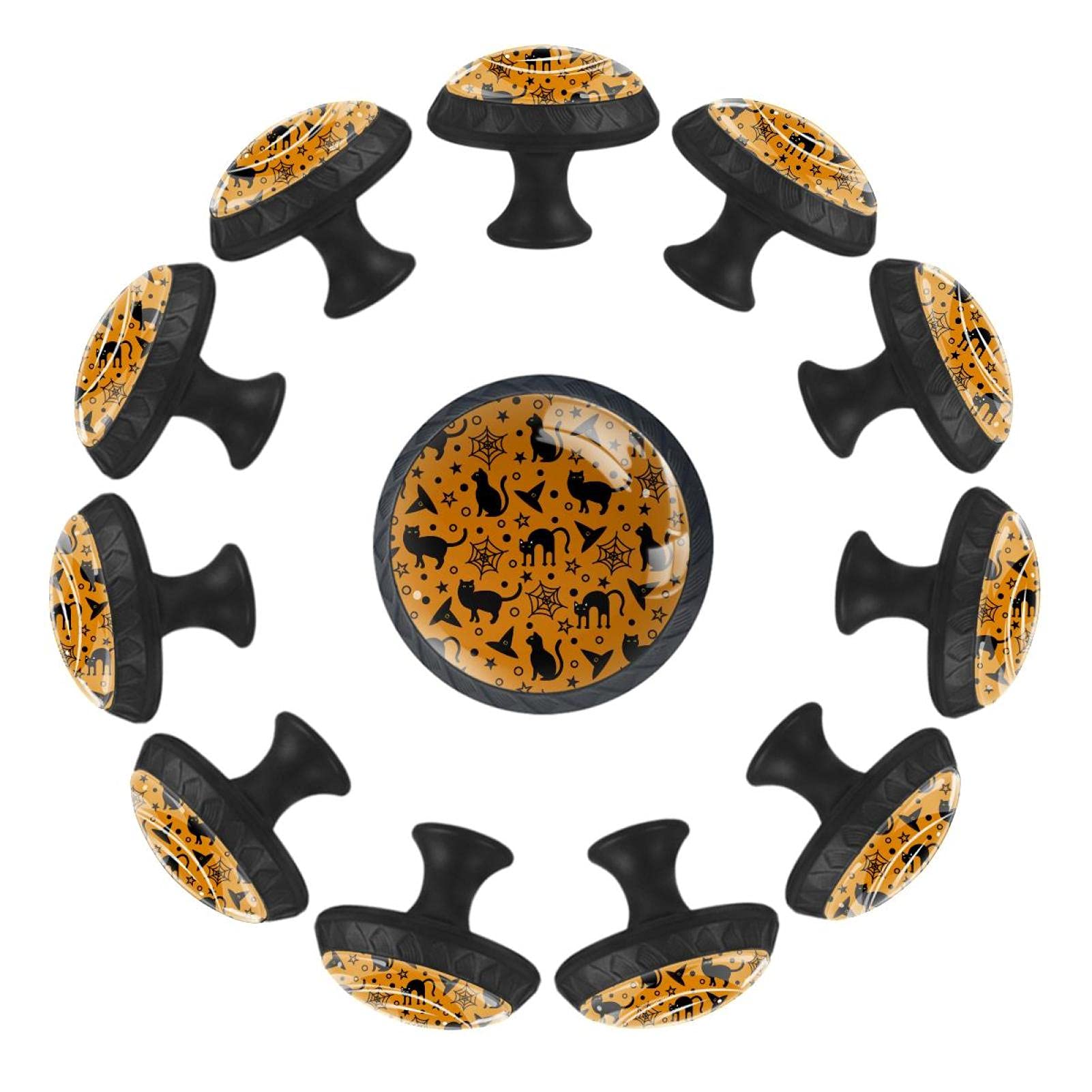 Boutons de tiroir chat noir motif Halloween décoration ronde 35mm