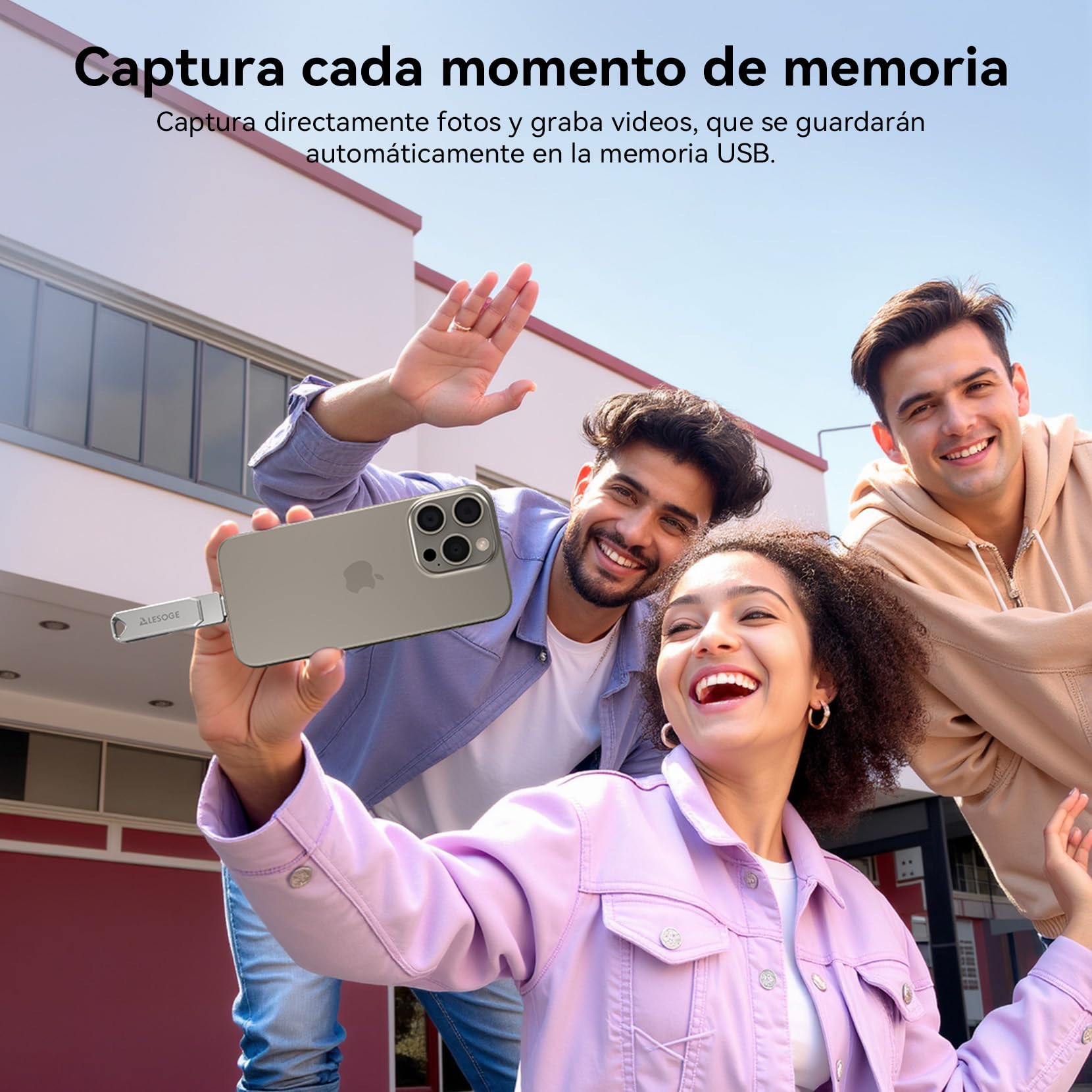 MFi – Memoria USB C 256GB para iPhone y Android, Memoria Externa iPhone 3 en 1, Memoria USB 3.0, pendrive USB-C para Fotos y vídeos (Plata)