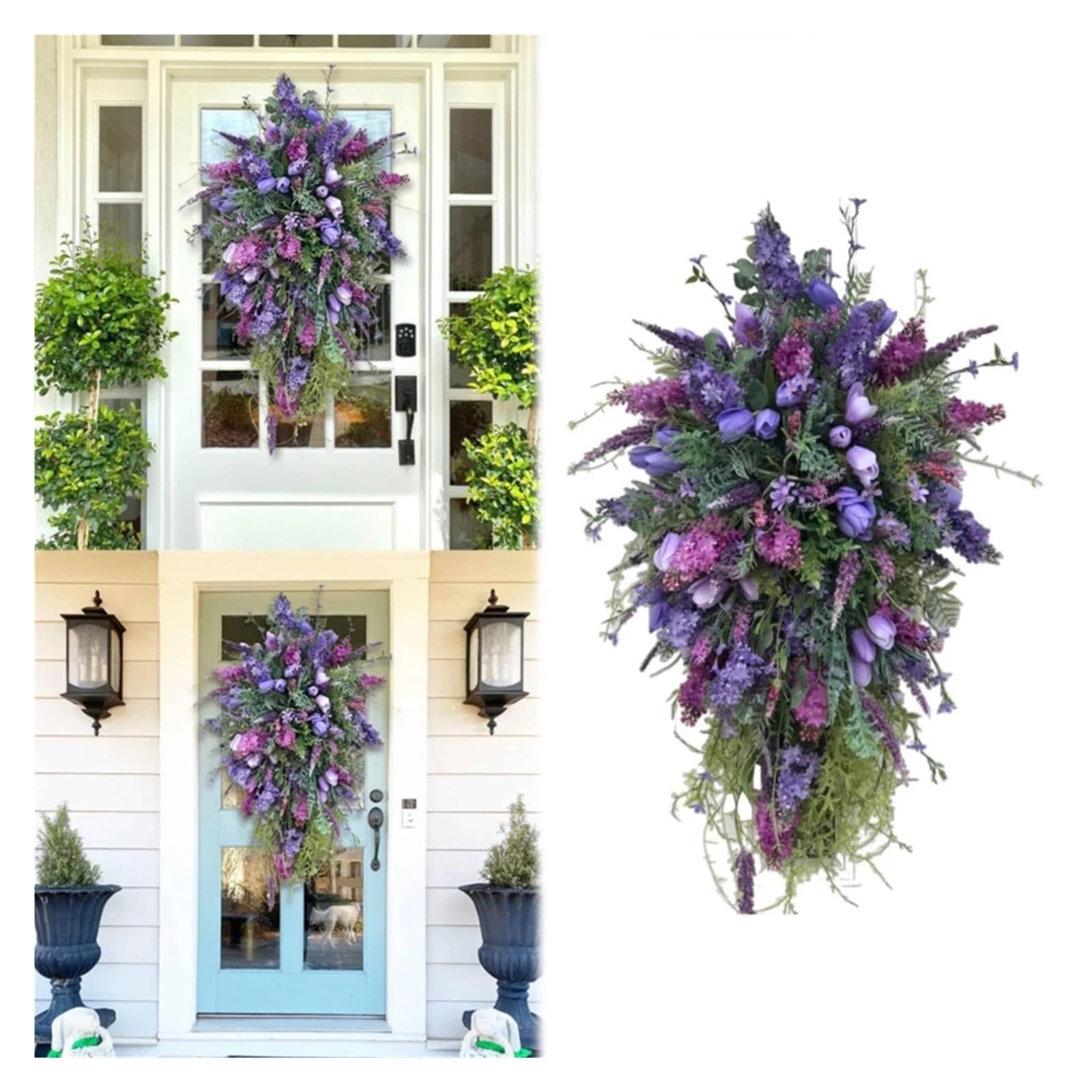 Corona De Flores De Primavera Guirnalda de hortensias Artificiales 40cm, Guirnalda for el hogar, Puerta Delantera, botín Lavanda Primavera, Fondo Pared, Corona decoración navideña