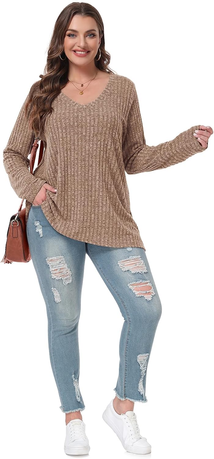 BELAROI Plus Size Long Sleeve Tops for Women Casual Shirts V Neck Tunic Sweaters Pullover Lightweight - Image 6