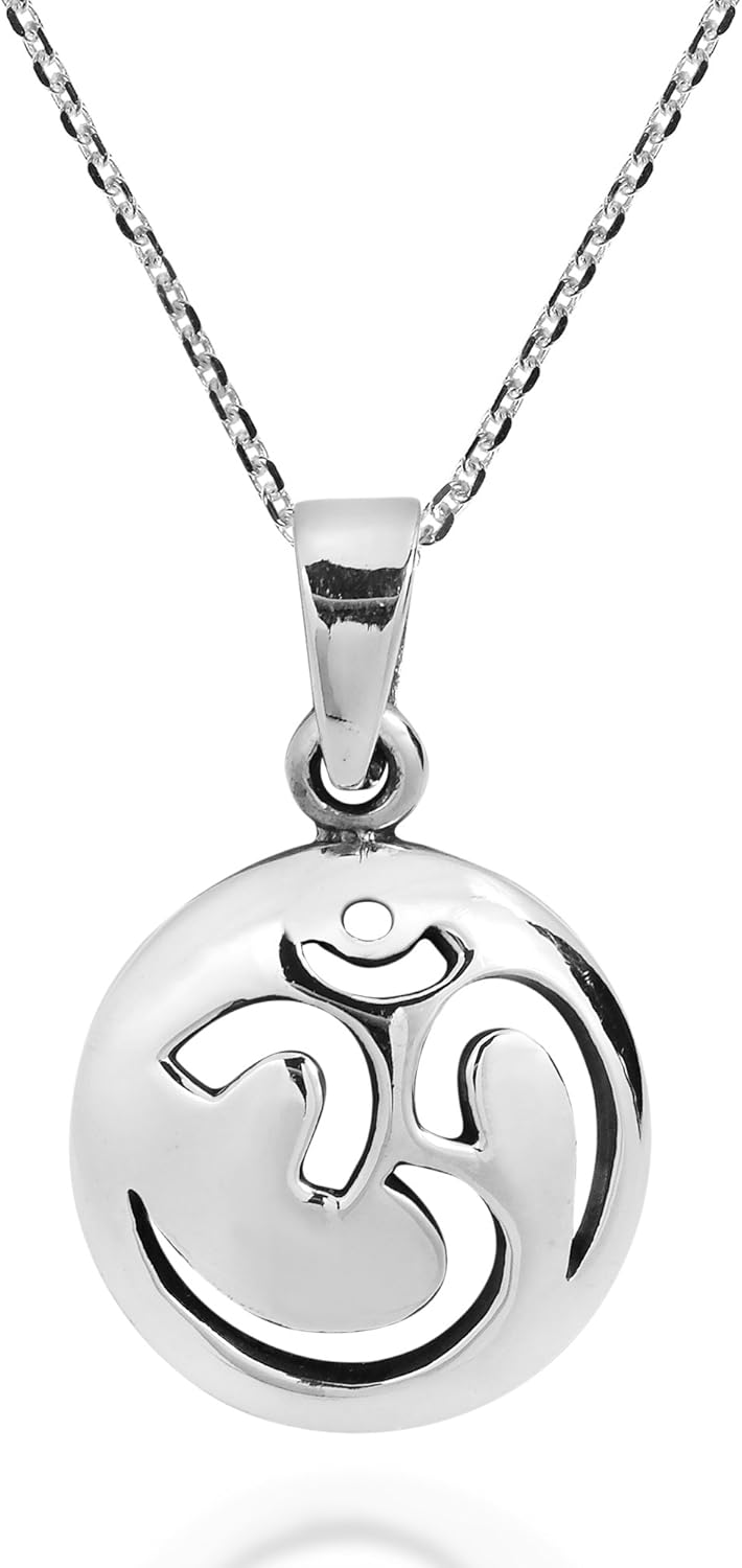AeraVida Casual Round Peaceful mantra design Carved in .925 Sterling Silver Necklace | Religious Pendant for Women | Unisex Fashion Jewelry