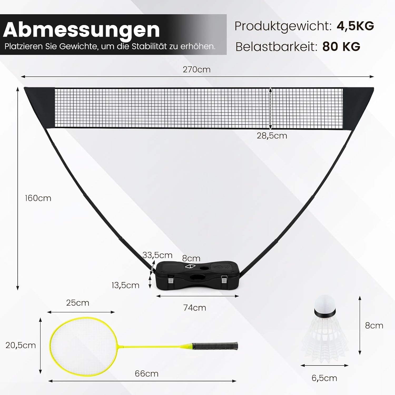 FANTASK Badminton Netzständer, tragbares Federballspiel mit Schlägern, 2 Federbällen, Netz & Aufbewahrungsbox, Schwarz