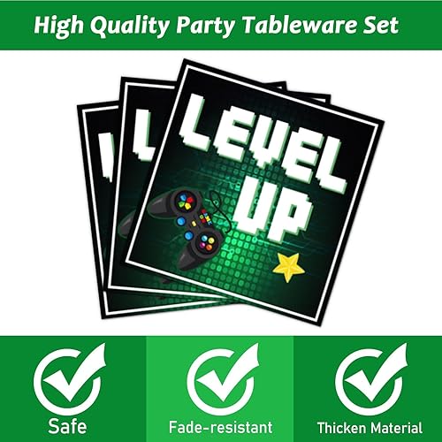 Miniatura 3 de Juego de 96 platos y servilletas de videojuegos, suministros para fiesta, juego de vajilla verde para decoración de fiesta de jugadores, recuerdos