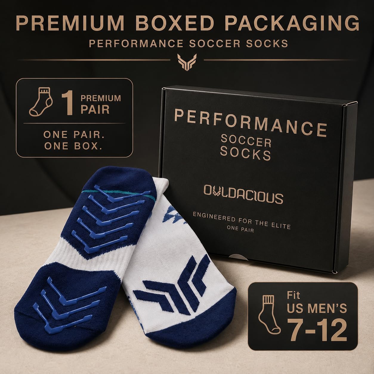 1 Pair Pro Soccer Grip Socks for Men - 3D Non Slip Silicone Grips, Arch Compression, Cushioned Crew Socks for Football, Basketball, Tennis, Pickleball, Gym Workout, Training. One Size Fits Most