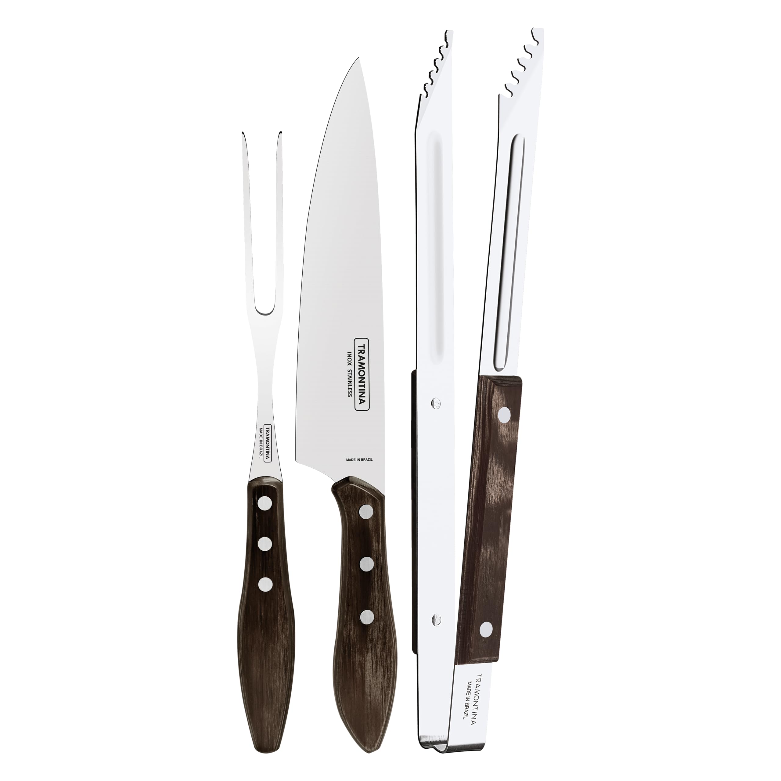 Tramontina Set Utensili per Carne Manico in Legno Polywood Castagno 3 Pezzi