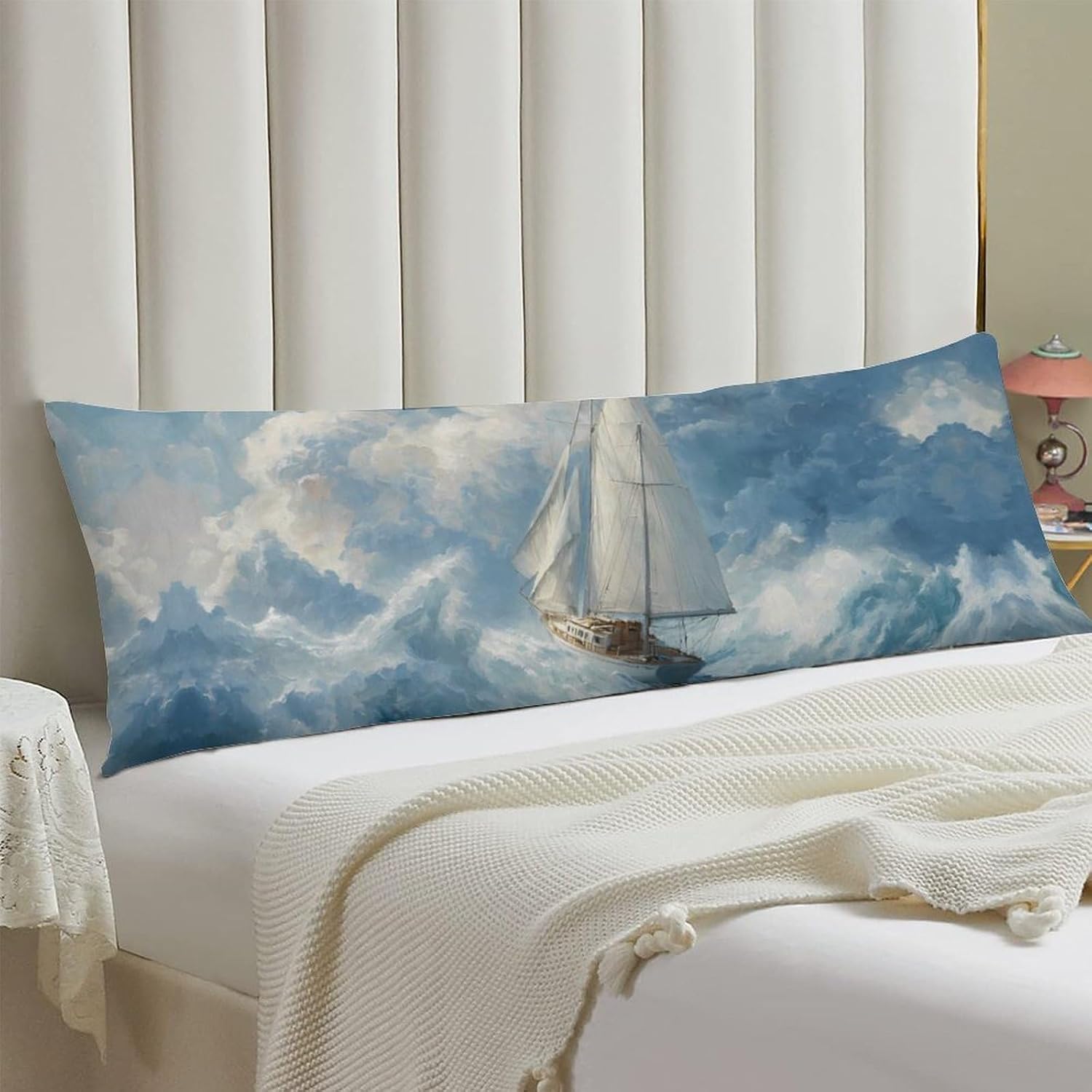 Sailboat Sailing on Rough Waves Body Pillow Cover Long Cushion 18.9x53.1 Inch