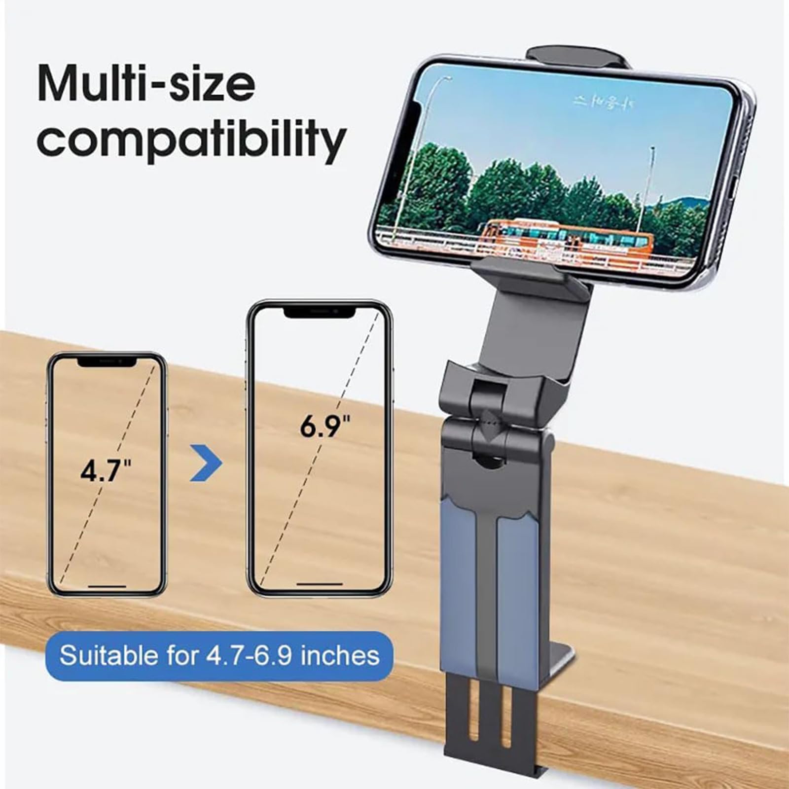 Airplane in Flight Phone Holder, 360 Degree Rotatable Adjustable Phone Holder, Plastic Retractable Phone Holder, Travel Essentials, Foldable Holder, Travel/Home/Office Universal Phone Holder - Black - Image 2