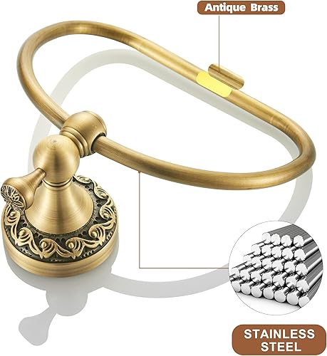 Miniatura 7 de WOLIBEER Toallero de latón, soporte antiguo para toallas de mano, colgador de toallas de mano para baño, accesorios de cocina retro montados en la
