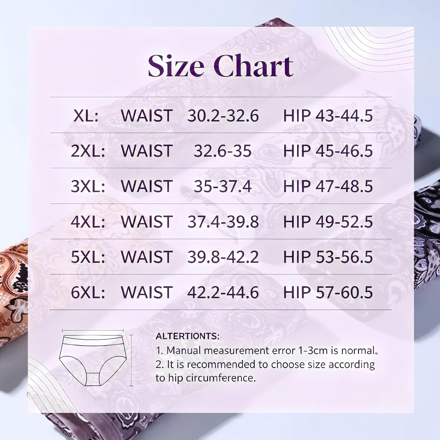 Women's plus-size panties, 1XL - 6XL, high-waist style underwear, 5-piece set