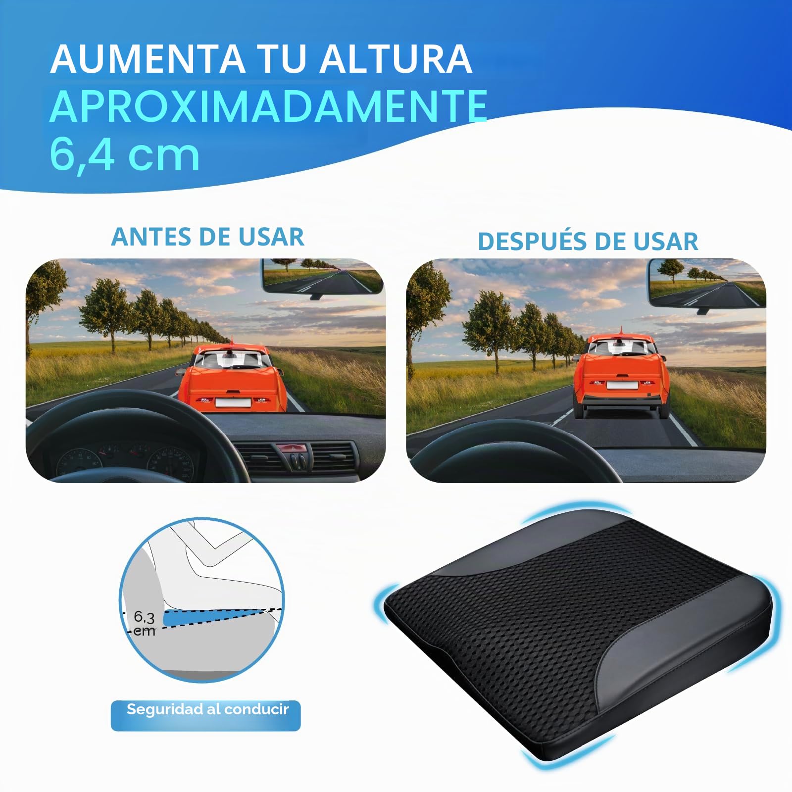 Cojín de asiento de coche: cómodo cojín de espuma viscoelástica para conducir, para aliviar el dolor de ciática, tailobone, cojín de asiento para coche, camión, oficina, silla de ruedas, cuero negro y