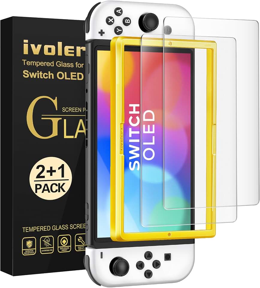 ivoler 2 Piezas Protector de Pantalla Compatible con Nintendo Switch Oled, Película Mate Anti-Huellas, Incluye Marco de Instalación Fácil, Cristal Vidrio Templado Premium