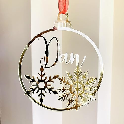6" Large Personalized Christmas Name Ornament Laser Cut Snowflakes 2025 Custom Baubles Babys First Christmas Xmas Gifts for Family Any Color Acrylic
