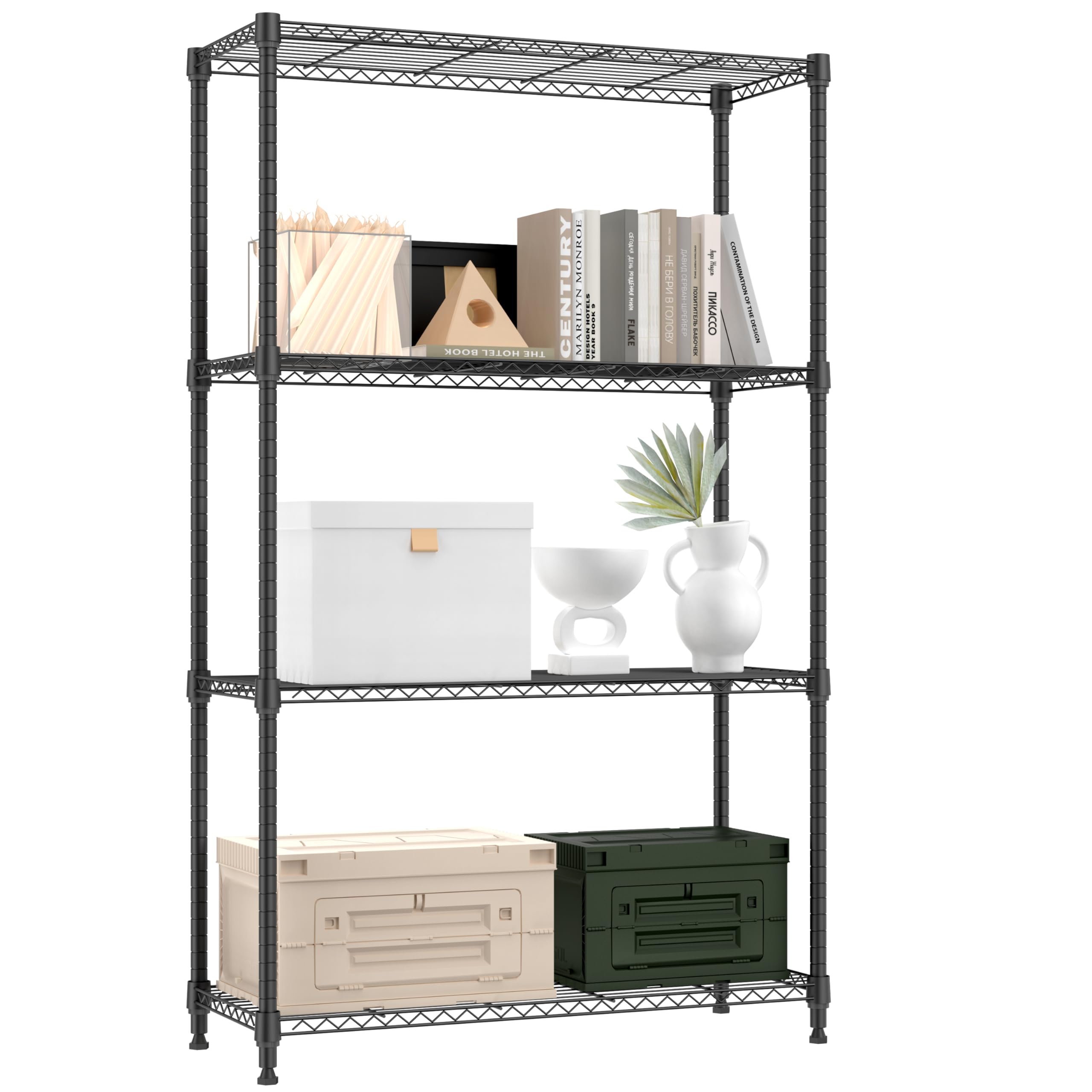 M MZG 1000 lbs 4 Tier Shelf Metal Storage Shelves Shelving Wire Rack Heavy Duty Closet Organizers for Garage Kitchen Bathroom Laundry Black 35 x 90 x 151.1 cm