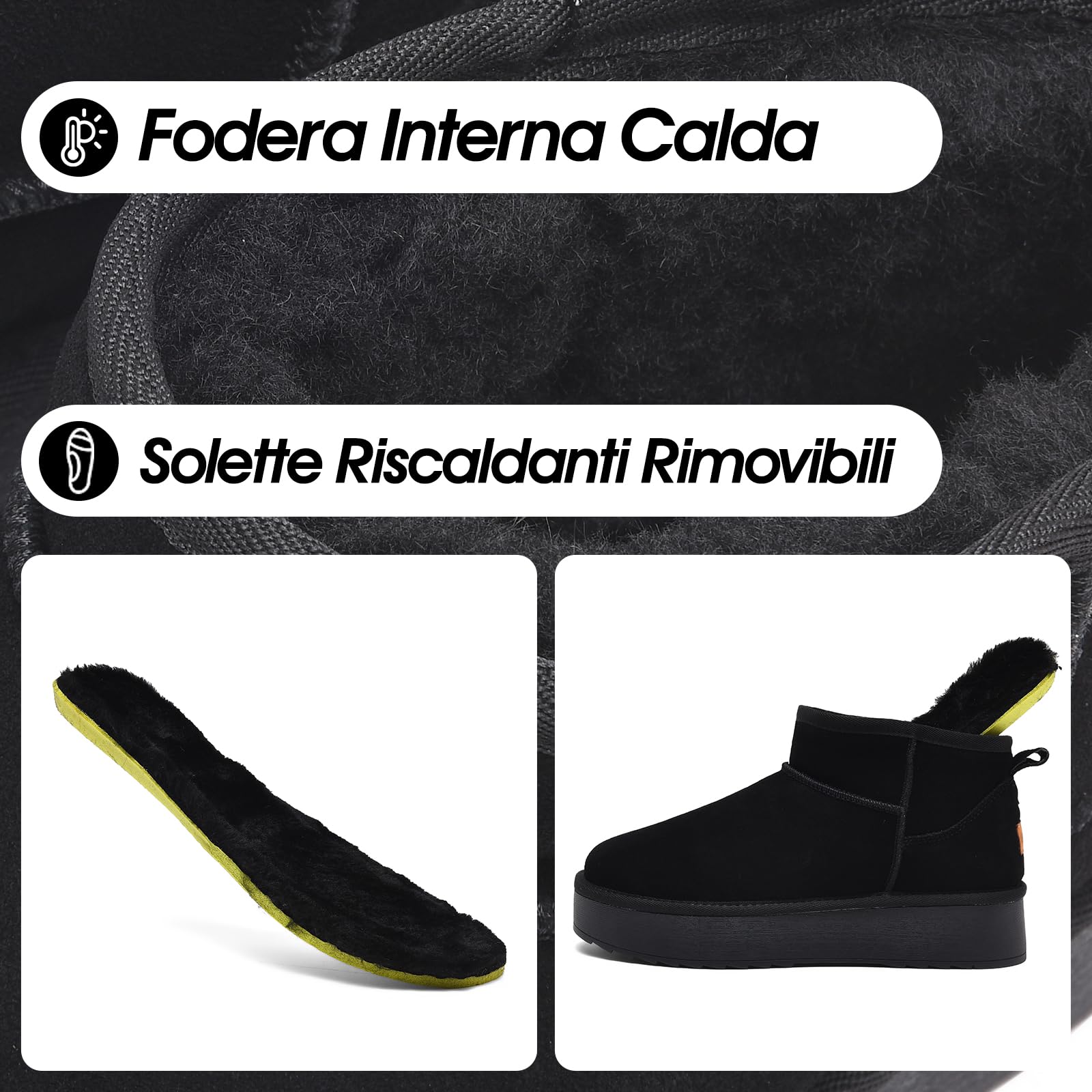 GemChve Stivaletti Donna Invernali Stivali Donna Scarpe Neve Caldo Comode Antiscivolo Scarpe con Pelliccia 36-42 EU