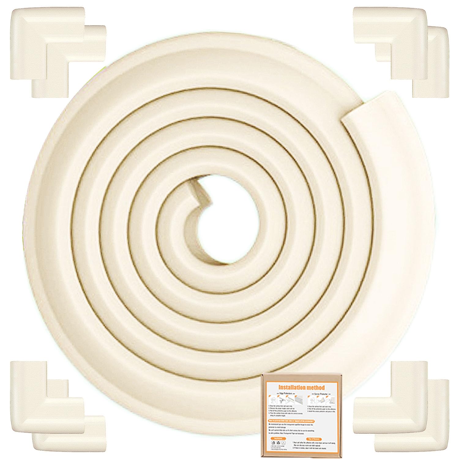 Safety Baby Edge Corner Guards Protector Set, Baby Proofing 6M/20ft Edges Protector + 8 Corner Guards for Kids Foam, Furniture and Tables Child Bumpers, Pre-Taped for Direct Use