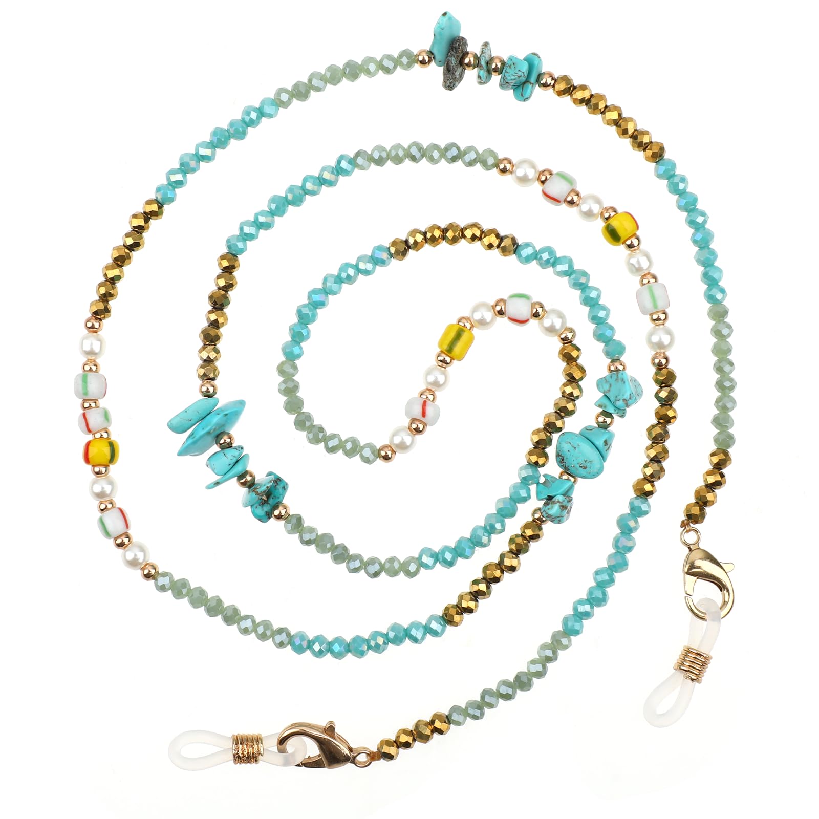 WLLHYF Cadena de gafas para mujer, soporte de correa de cristal para el cuello, cadena de ojos de piedra natural, cadena de ojos alrededor del cuello, collar para mujeres y niñas, verde, Talla única