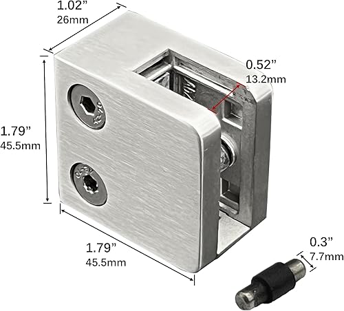Miniatura 10 de Abrazadera de vidrio  4 soportes de vidrio para vidrio templado de 13"-12", acero inoxidable 304 con parte trasera plana, clip de vidrio cuadrado