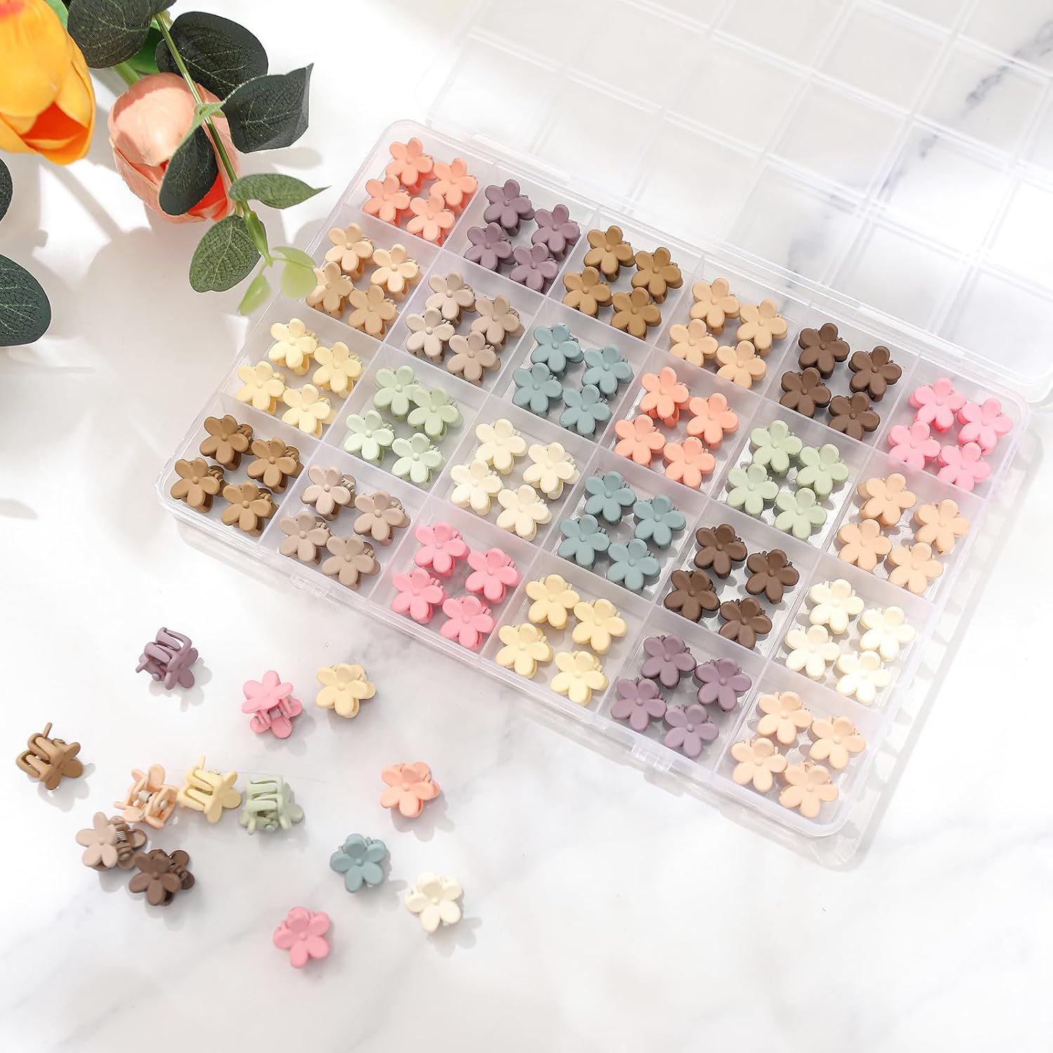 96pcs Mini Flower Hair Clips for Kids Cute Mini Claw Clips Hair Pins Colorful Small Hair Accessories for Girls Women Teens Kids Toddlers Children in Organizer Box