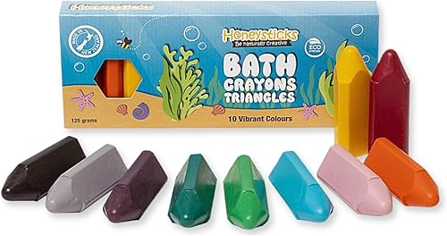 Honeysticks Crayones triangulares de baño no tóxicos (paquete de 10) para niños pequeños de 1 a 3 años y niños de 4 a 8 años, crayones de cera de