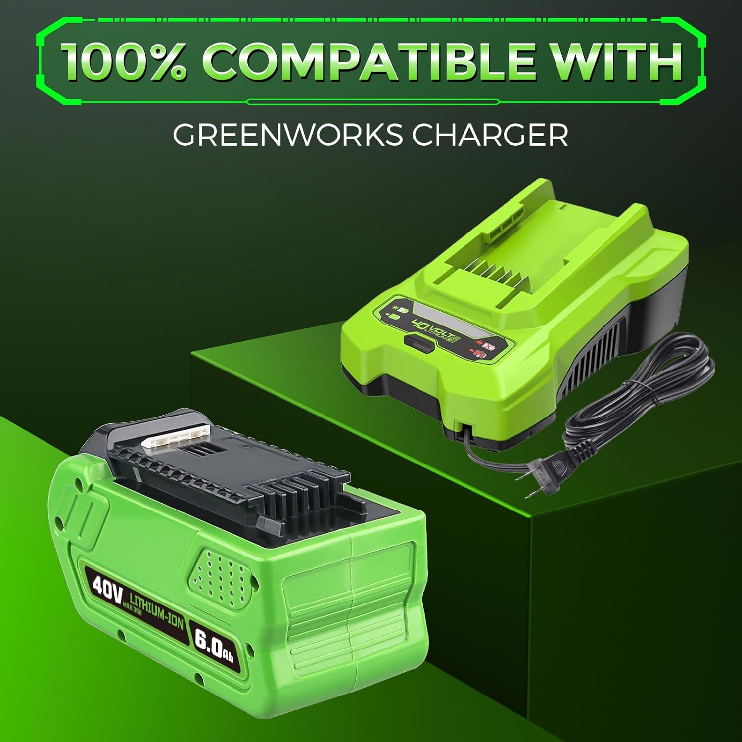 40V 6.0AH Lithium Battery High Capacity Replacement for Greenworks 40V Battery Compatible with 29462 29252 20202 22262 25312 25322 20642 27062 21242 Lawn Mower String Trimmer Hedge Trimmer