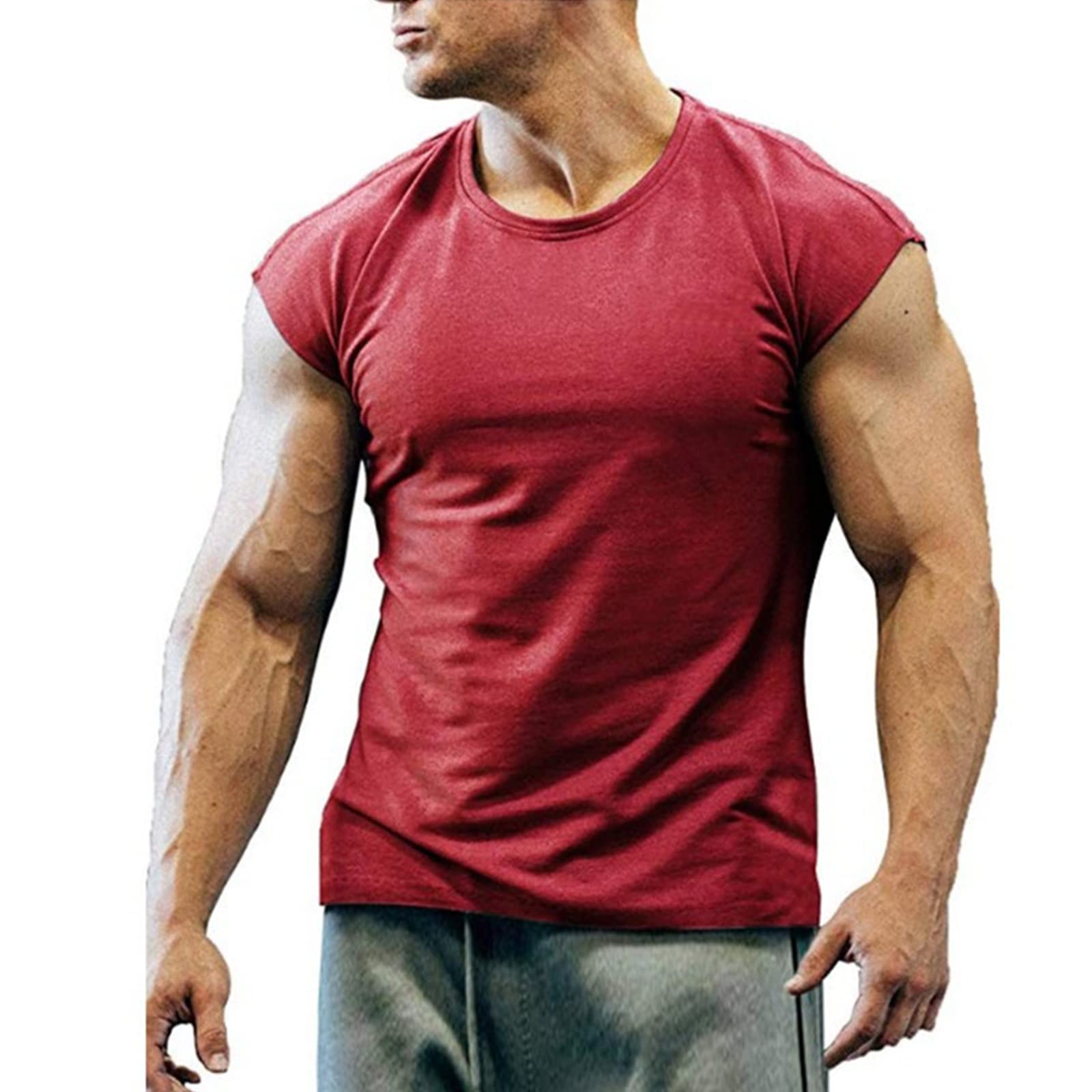 T-shirty bez rękawów z okrągłym dekoltem męskie rozciągliwe ponadwymiarowe szybkoschnące T-shirty oddychające wygodne lekkie