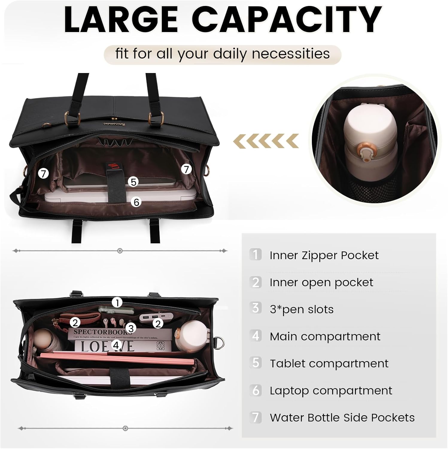 RAINSMORE Laptop Bag for Women 15.6 Inch Work Tote Bags Waterproof Leather Laptop Computer Tote Professional Briefcase - Image 4