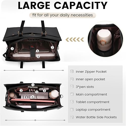 Miniatura 4 de Bolso para laptop RAINSMORE para mujeres, de 15.6 pulgadas, tote de trabajo, impermeable, de cuero, maletín profesional para computadora portátil