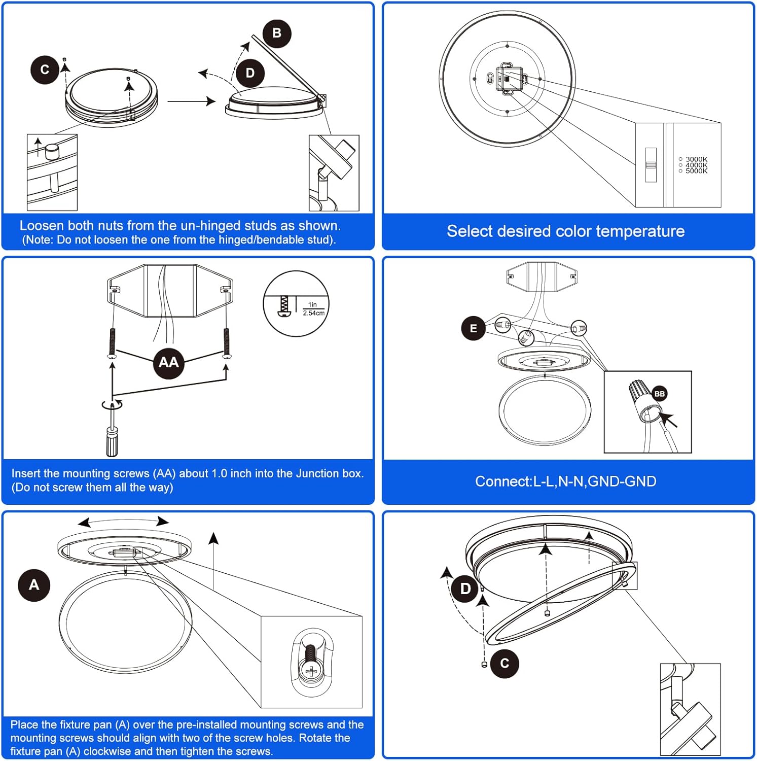 Energetic 14 Inch LED Flush Mount Ceiling Light Fixture, 3000K/4000K/5000K Color Adjustable, Dimmable Ceiling Light for Bedroom, Kitchen, Bathroom, Hallway, Garage, 24W, 1560LM, Black, ETL, 1 Pack