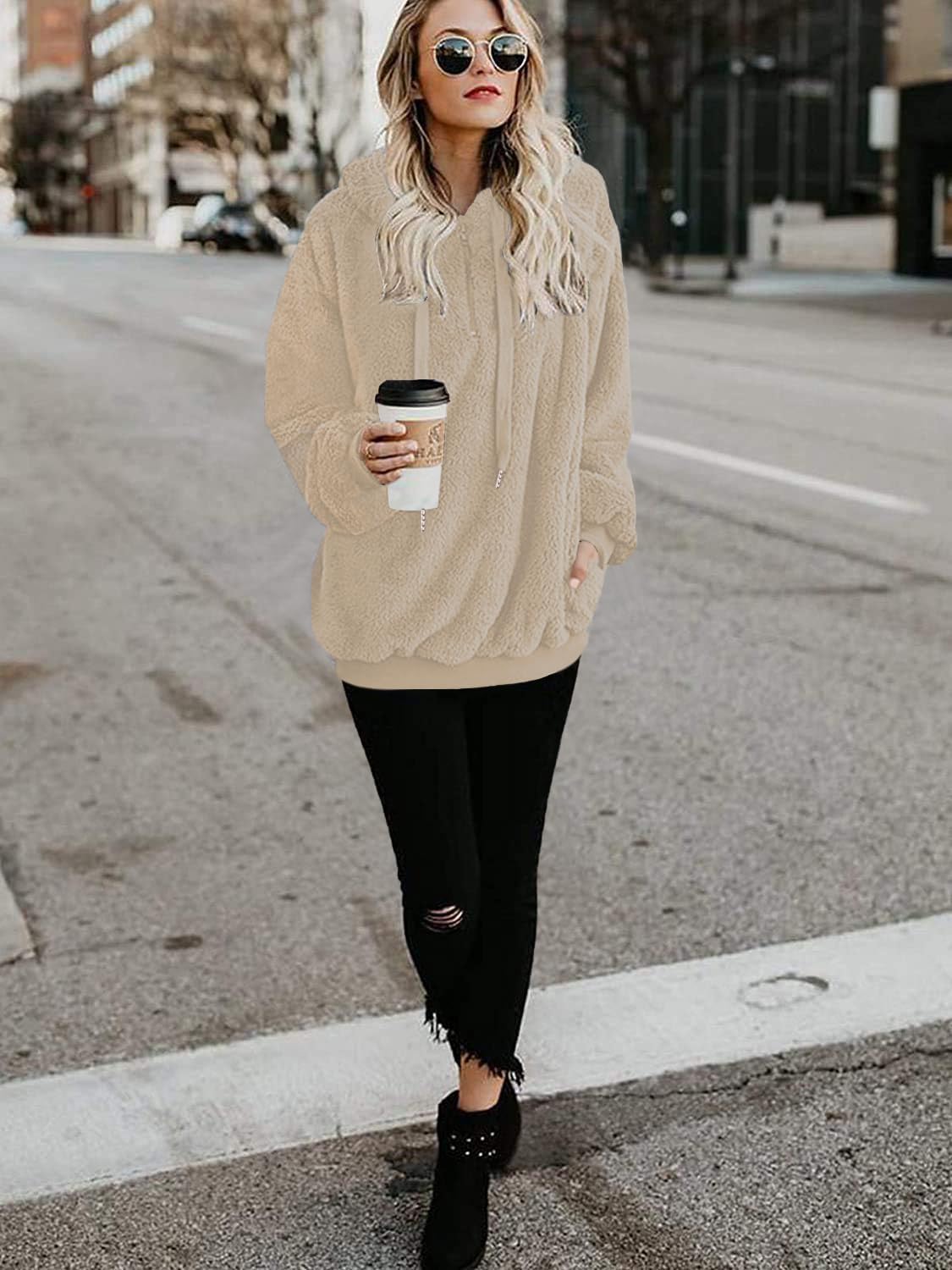 TBONTB Hoodies for Women Fuzzy Oversized Sweatshirt Zip Up Fleece Pullover Fluffy Sherpa with Pockets - Image 4