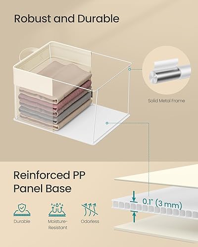 Miniatura 3 de SONGMICS ClosetOrganizer URFB940W01 - Juego de 3 cestas de almacenamiento de tela medianas, organizador plegable con malla de nailon transparente,