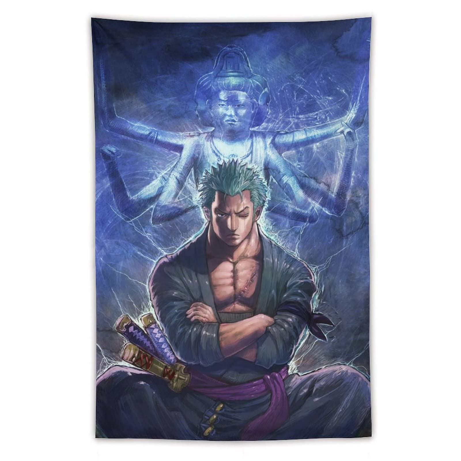 QLAZO One Piece Anime Zoro Meditation Meditation Realm Cool Tapestry Tapestry Wall Hanging Curtain Decor Bedroom Home Living Room Wall Art Tapestries 40"x60"