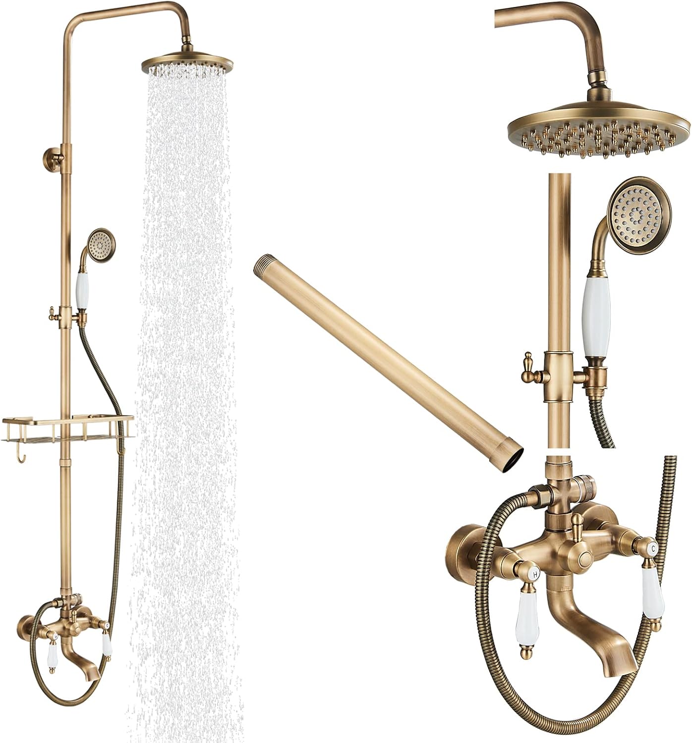 Gmusre Antique Brass Shower Fixture Outdoor Shower System 8 Inch Rain