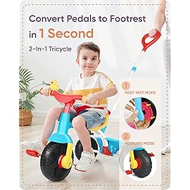 KRIDDO 2 in 1 Kids Tricycles Age 18 Month to 3 Years, Gift Toddler Tricycles for 2-3 Year Olds, Trikes for Toddlers with Push Handle and Duck Bell (Classic, EVA Wheel)