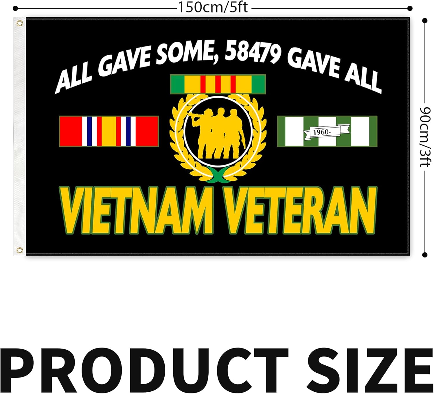 3ply Vietnam Veteran Flag All Gave Some Gave All Flags 3x5 Ft Double Layers Heavy Duty Durable Large Flag Banner Outdoor Indoor Decorations with 2 Brass Grommets