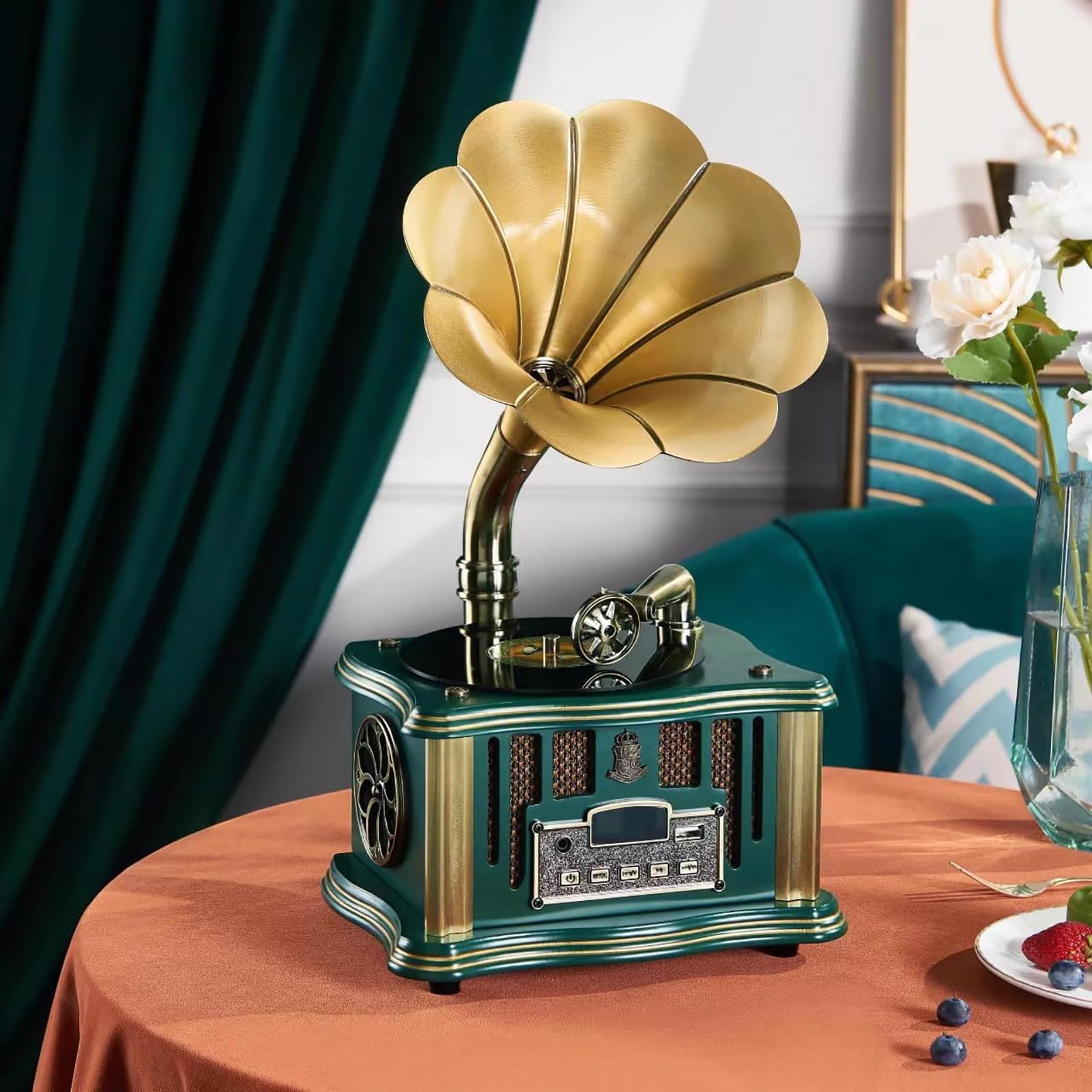 Giradischi in vinile con grammofono lettore di dischi con altoparlante integrato 3,5 mm Aux-in/USB/FM e funzione Bluetooth - Perfetto per gli amanti della musica a casa/in ufficio